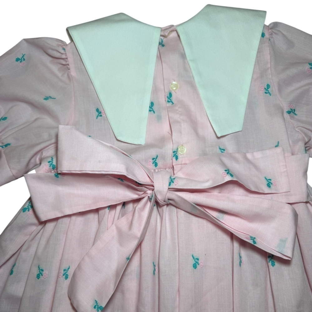 Pink and teal Vintage Girls Bib Floral Dress Cottage-core Retro - Picture 4 of 7